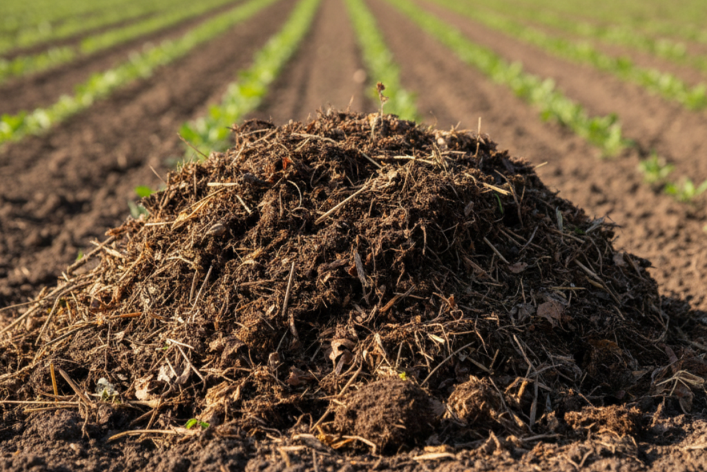 fertilizantes orgánicos compost en suelo agrícola